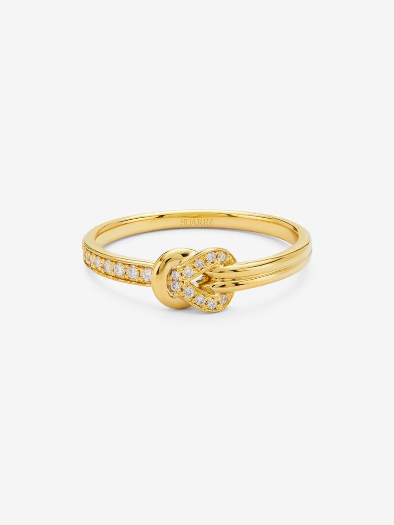 18K yellow gold ring with 15 brilliant-cut diamonds with a total of 0.09 cts and a knot shape image number 1