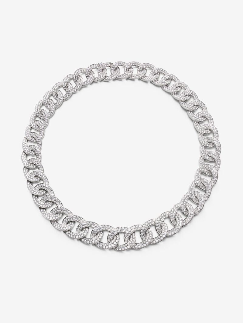 Bearded link necklace in 18K white gold and brilliant-cut diamonds with a total of 33.44 cts image number 0