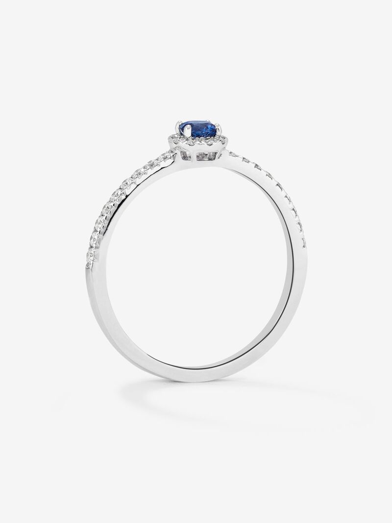 18K white gold ring with brilliant-cut blue sapphire of 0.15 cts and border and arm of 28 brilliant-cut diamonds with a total of 0.2 cts image number 3