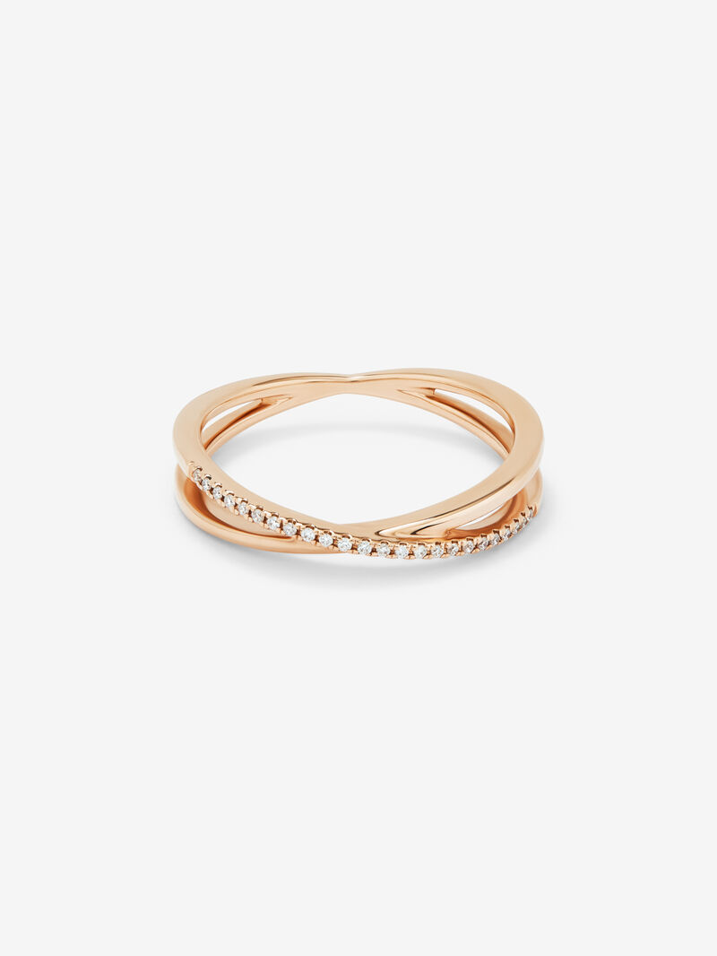 18K Rose Gold Crossed Ring with Diamonds image number 2
