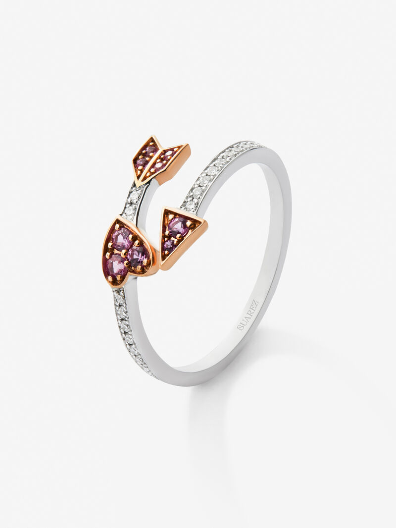 You and I of White and Pink Gold of 18K with heart and arrow, white diamonds and pink sapphires image number 0