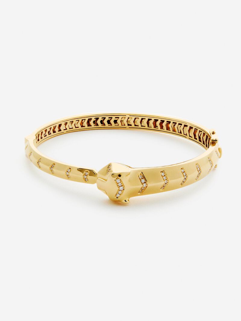Rigid 18K yellow gold bracelet with 61 brilliant-cut diamonds with a total of 0.23 cts and a tiger shape image number 0