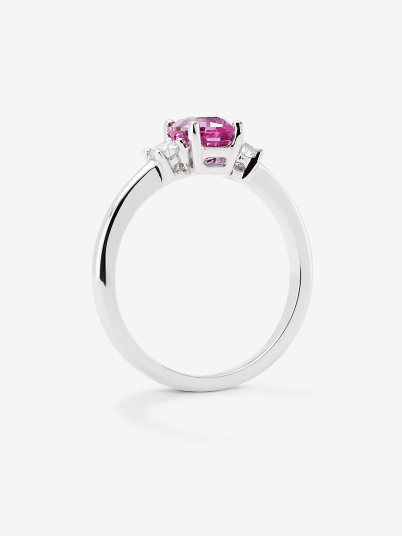 18K white gold triple ring with octagonal-cut pink sapphire and 2 brilliant-cut diamonds with a total of 0.20 cts image number 2