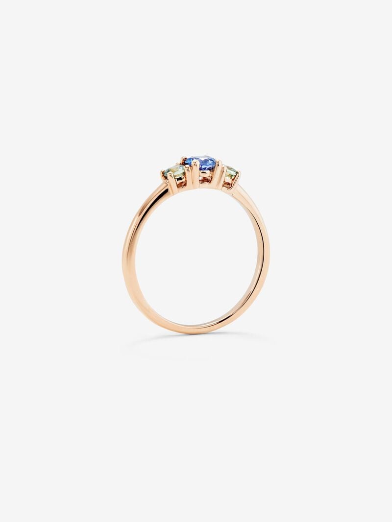 18K rose gold triple ring with blue sapphire and 2 green sapphires in brilliant cut with a total of 0.55 cts image number 4