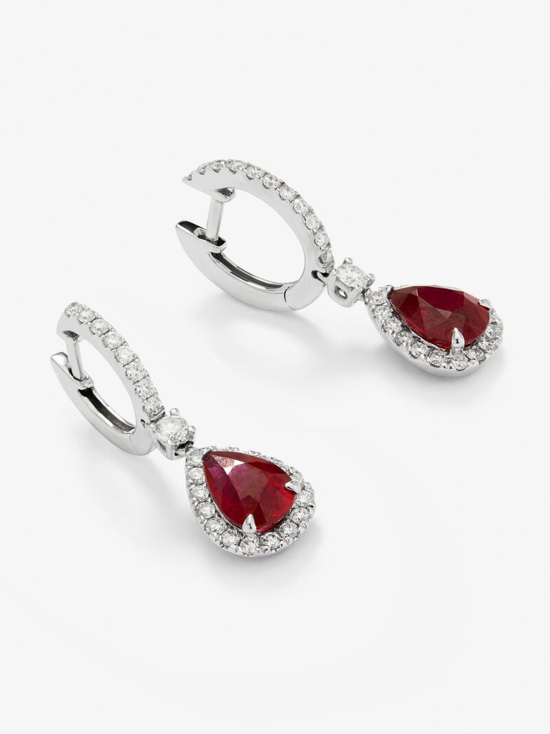 18K white gold earrings with red Pigeon Blood rubies in 2.04 cts and white diamonds in a bright 0.36 cts diamonds image number 2