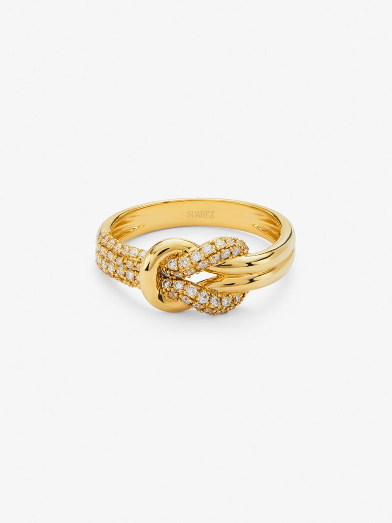 18K yellow gold ring with white diamonds of 0.32 cts and knot shape image number 2