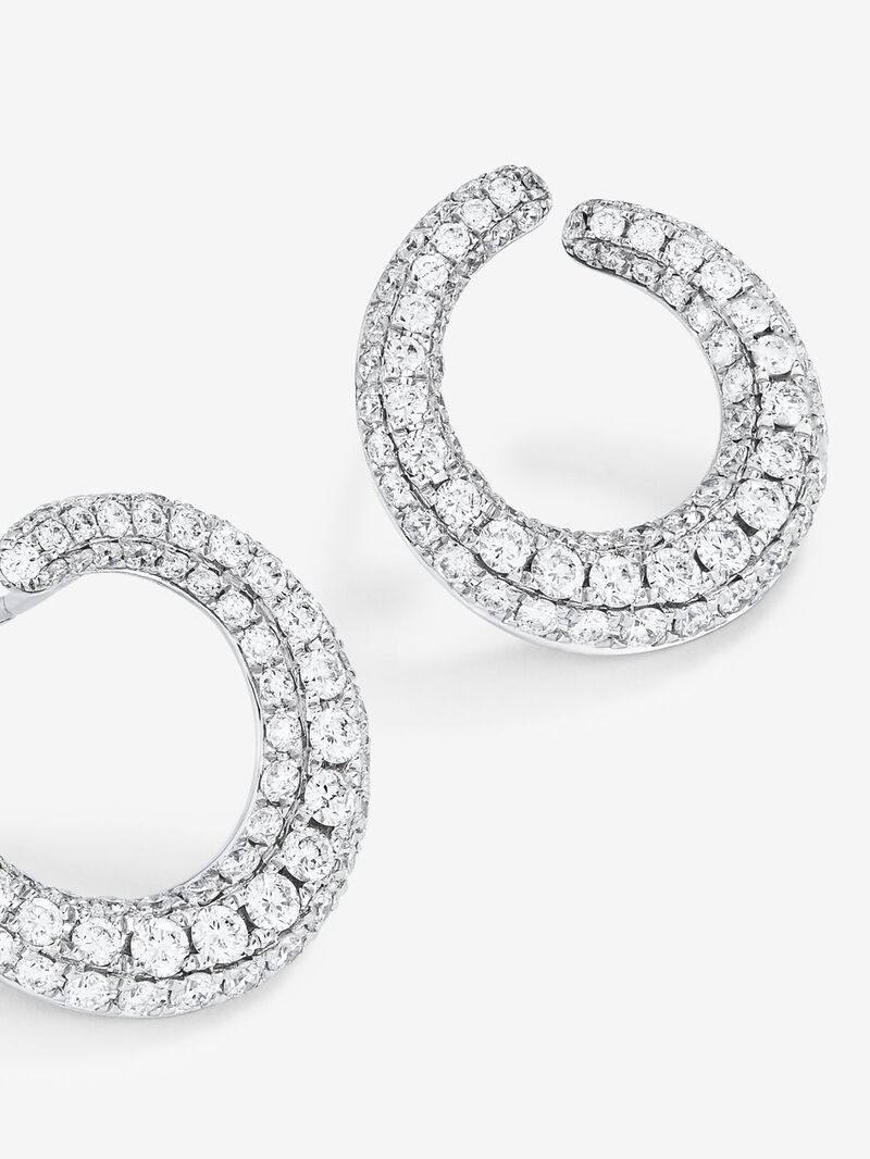 Small open 18K white open ring earrings with diamond paw image number 3