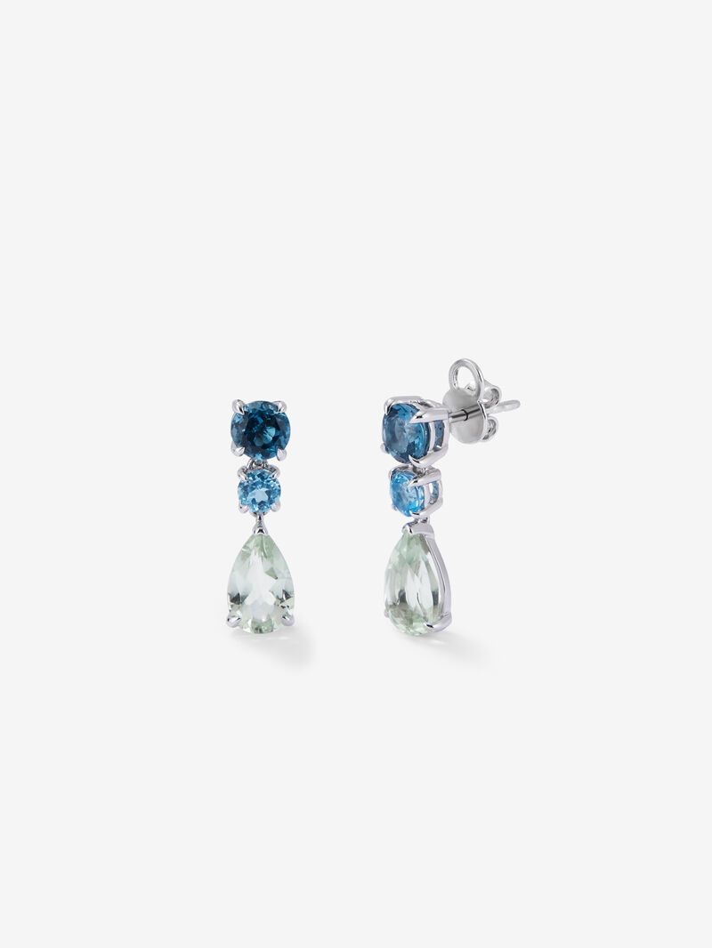Long 925 silver earrings with topaz and green amethyst image number 0