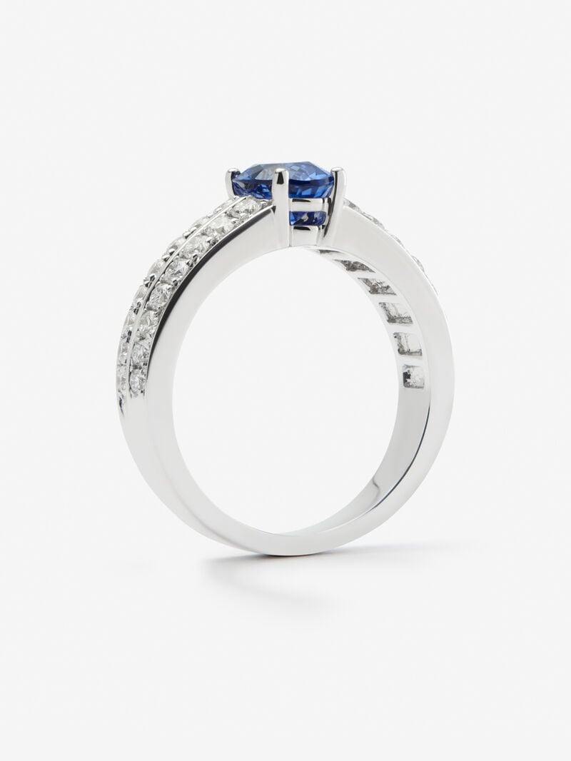 18K white gold ring with vivid blue sapphire in oval cut of 1,292 cts and 32 brilliant cut diamonds with a total of 0.6 cts image number 4