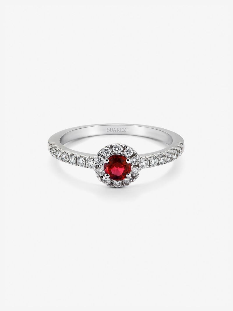 18K White Gold Ring with Ruby in Bright Size of 0.26 CTS and White Diamonds in Bright Size of 0.26 CTS image number 2
