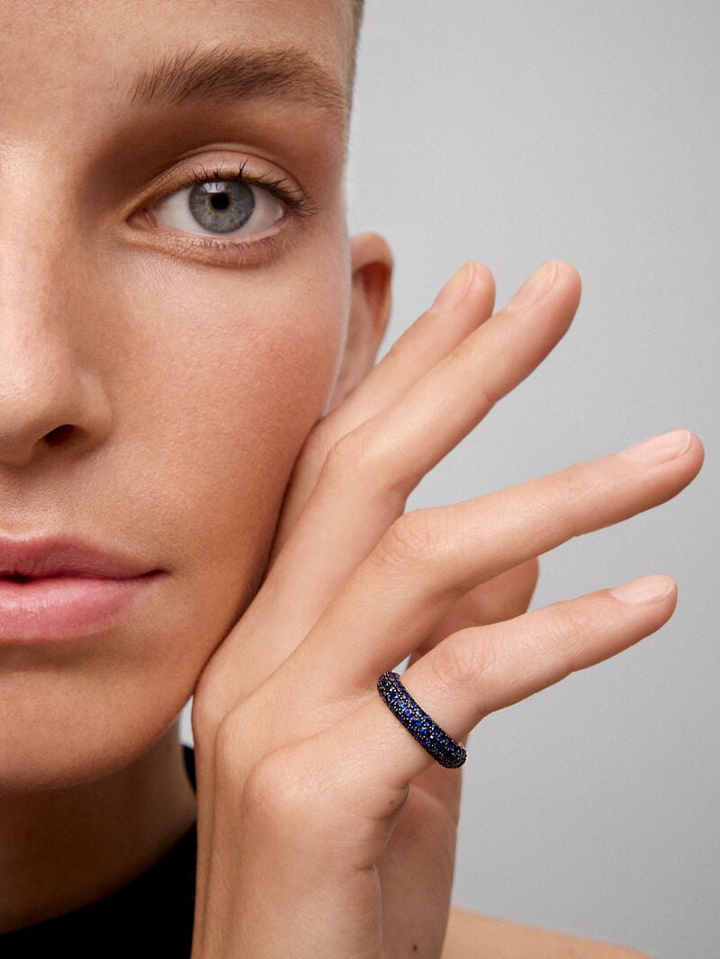 925 silver ring with 70 brilliant-cut blue sapphires with a total of 1.85 cts image number 4