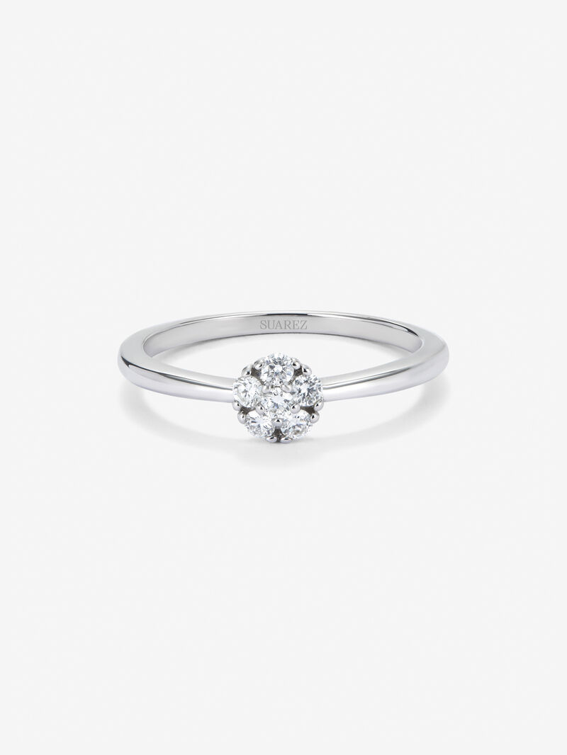 18K white gold ring with rosette of 6 brilliant-cut diamonds with a total of 0.17 cts image number 2