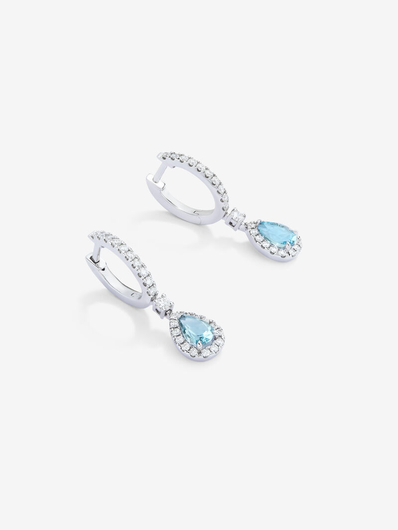 18K white gold hoop earrings with aquamarine and diamond pendant image number 2