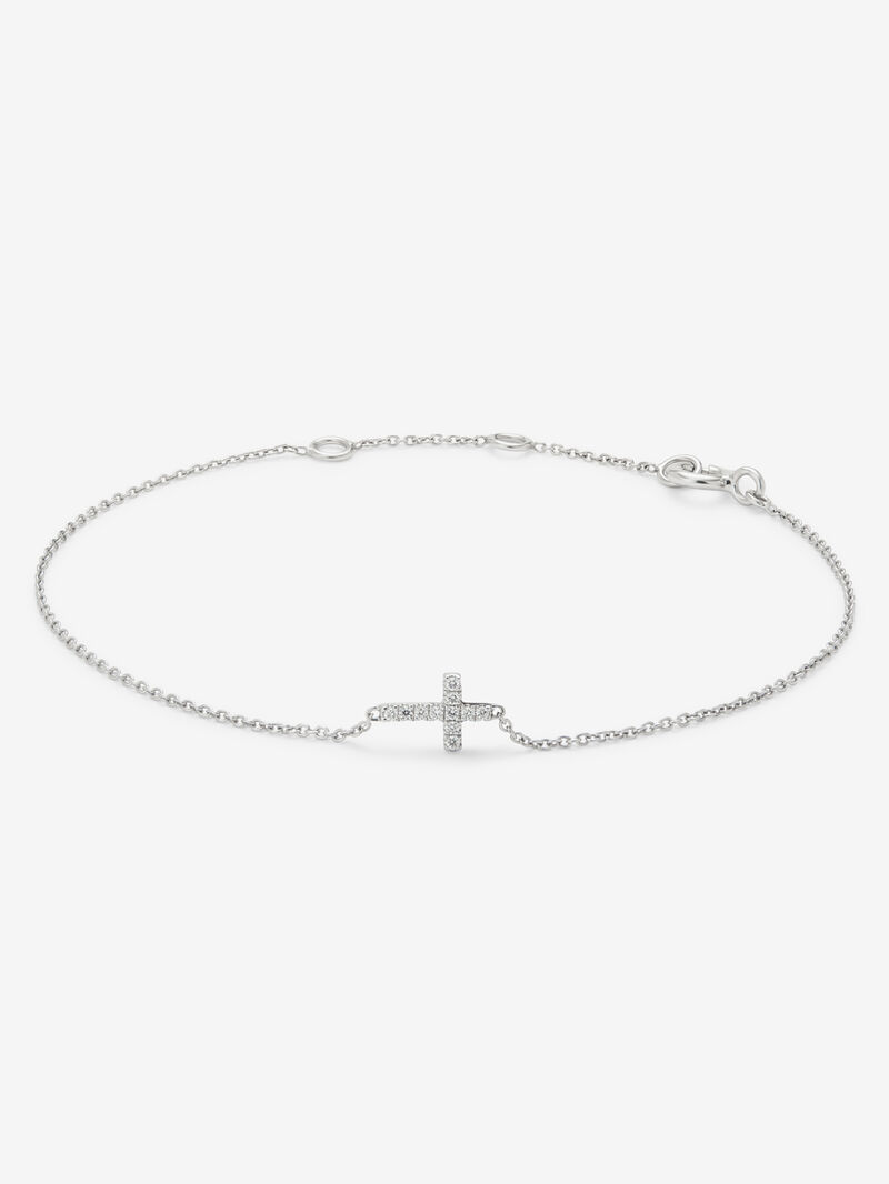 18K white gold bracelet with cross and brilliant-cut diamonds with a total of 0.04 cts image number 0