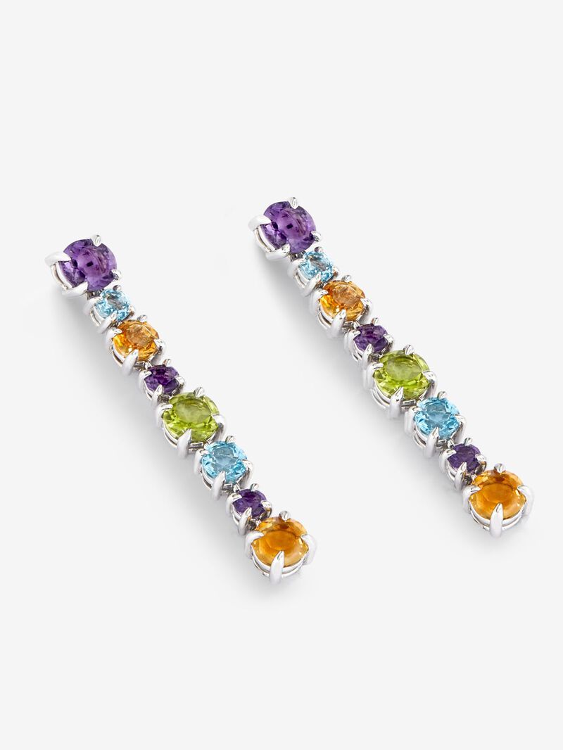 Long 925 silver earrings with multicolored gems image number 2