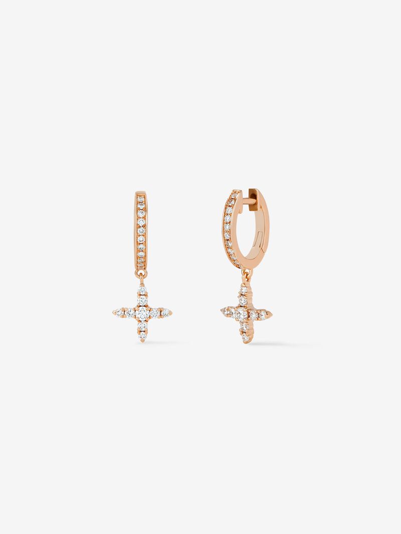 Individual hoop earring with hanging star in 18K rose gold with diamonds. image number 1