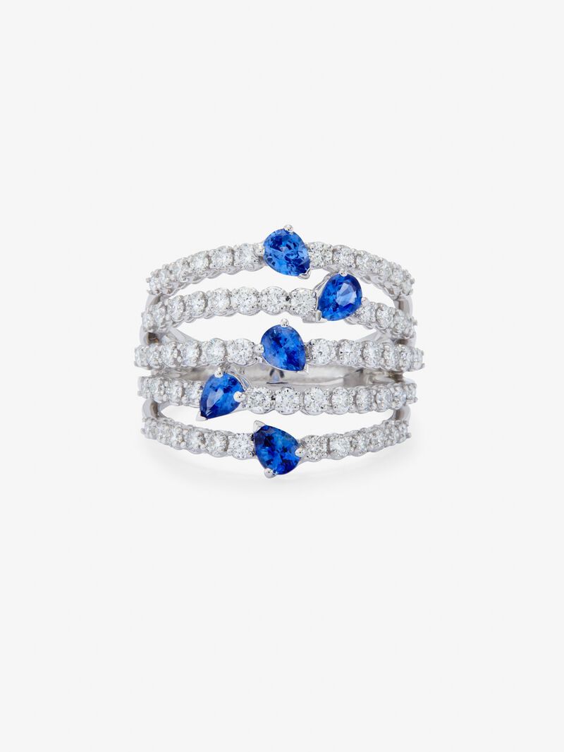 You and me ring in 18K white gold with 5 pear-cut blue sapphires with a total of 1.13 cts and 60 brilliant-cut diamonds with a total of 1 cts image number 3