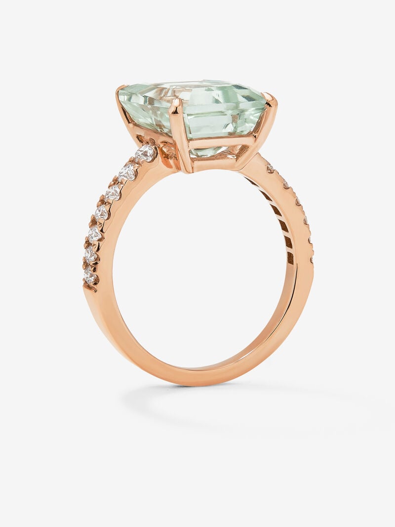 18K rose gold ring with green amethyst in emerald cut of 4.25 cts and 14 brilliant cut diamonds with a total of 0.32 cts image number 4
