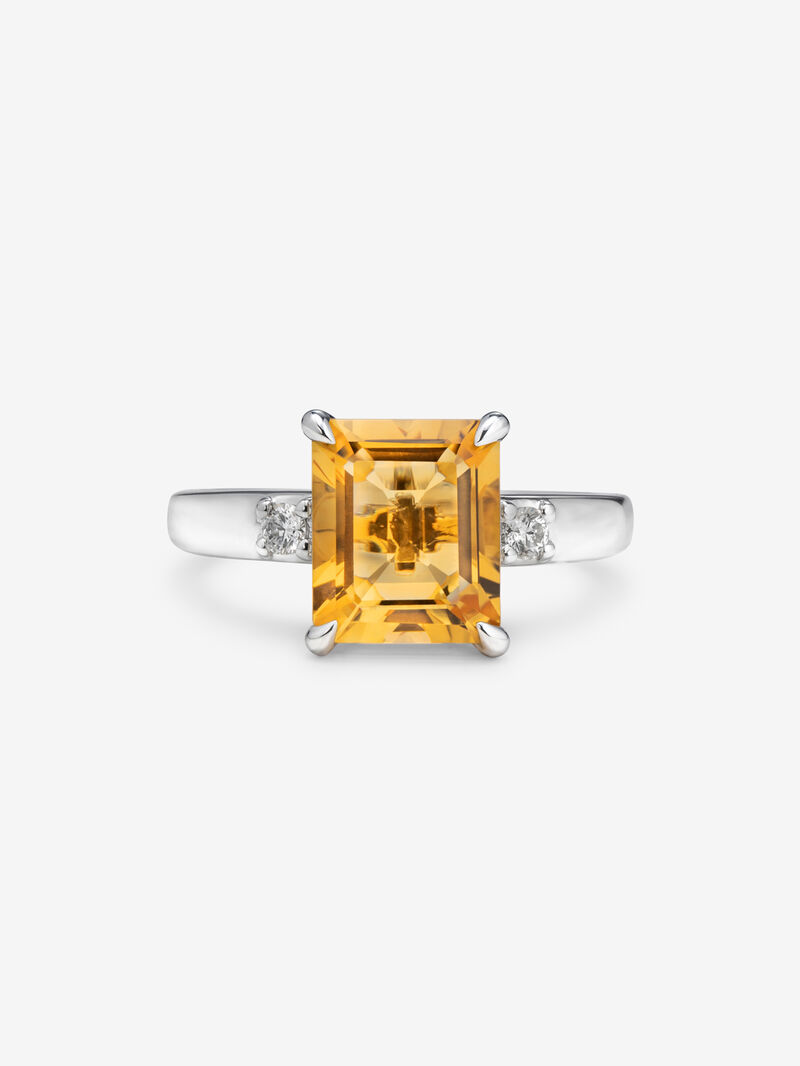 925 silver ring with citrine quartz in emerald size 2.86 cts and white diamonds in 0.09 cts bright size image number 2