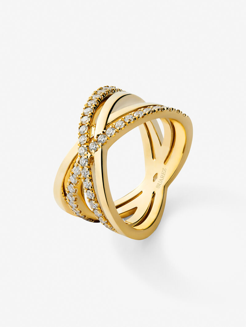 18K yellow gold cross ring with 40 brilliant-cut diamonds with a total of 0.57 cts image number 0
