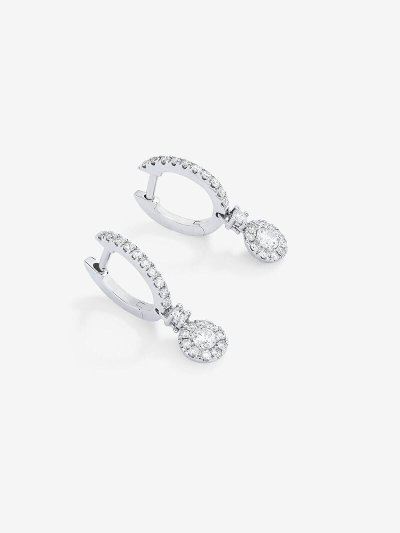 Hoop earrings with solitary pendant encircled by 18K white gold with diamonds image number 3