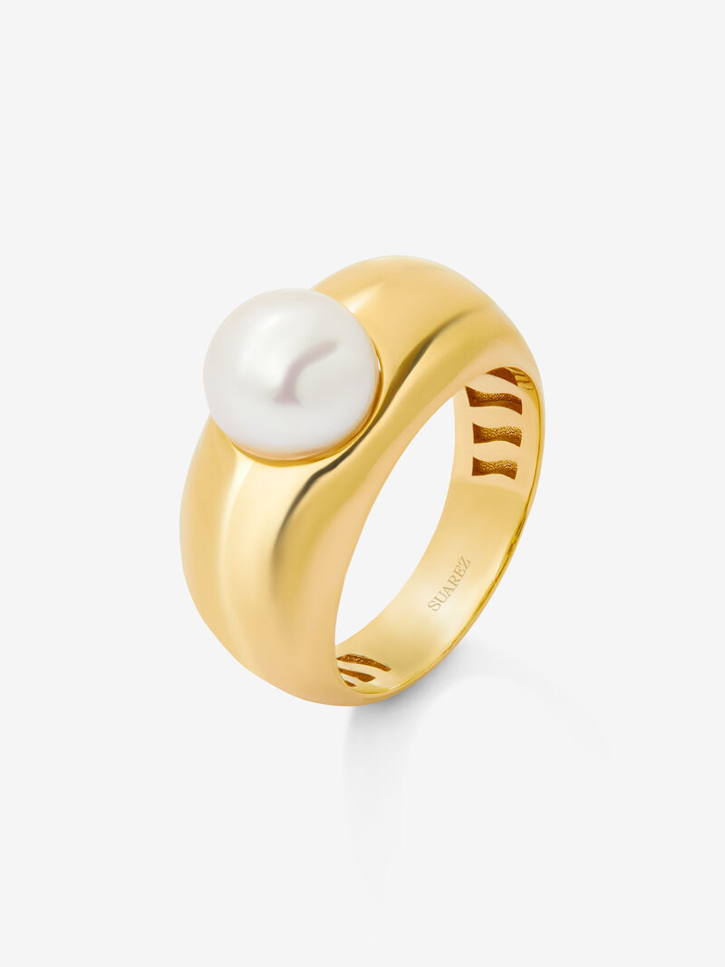18K yellow gold ring with 8mm akoya pearl image number 0