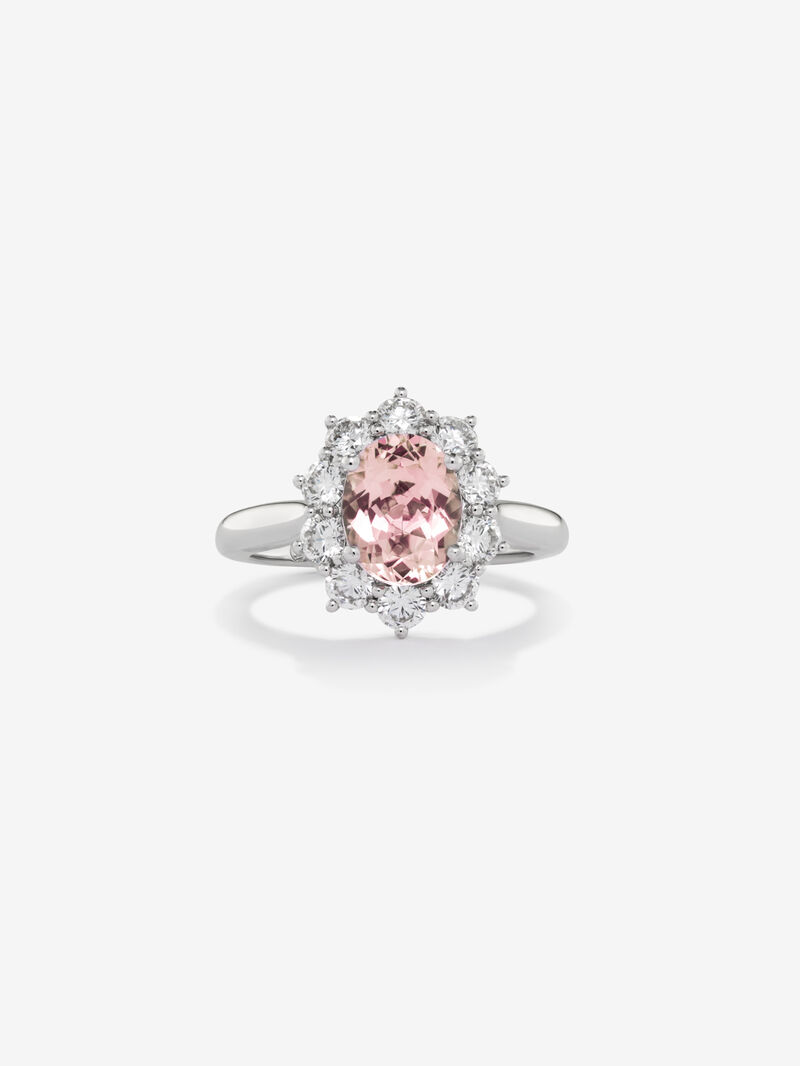 18K White Gold Ring with pink morganita in 1.6 cts and white diamonds in a bright 0.96 cts diamonds image number 2