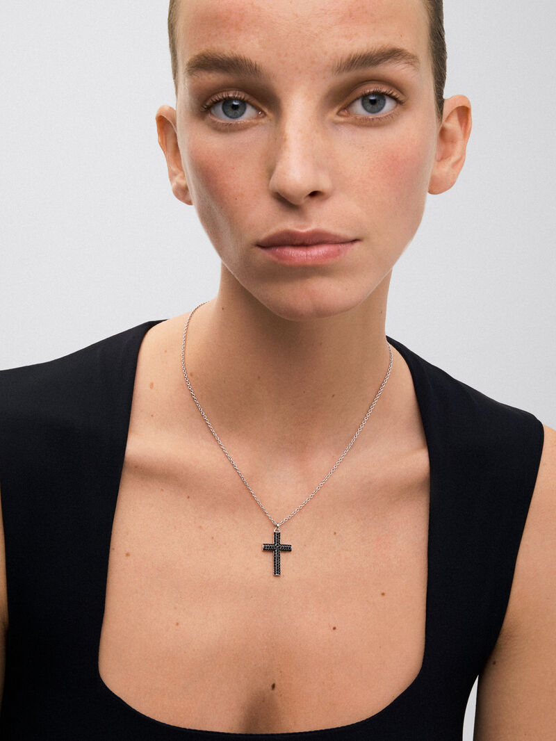 925 silver pendant with a cross of 75 brilliant-cut black spinels with a total of 1.04 cts image number 1