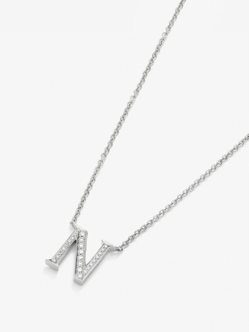 18K white gold pendant with letter N and 25 brilliant-cut diamonds with a total of 0.09 cts image number 2