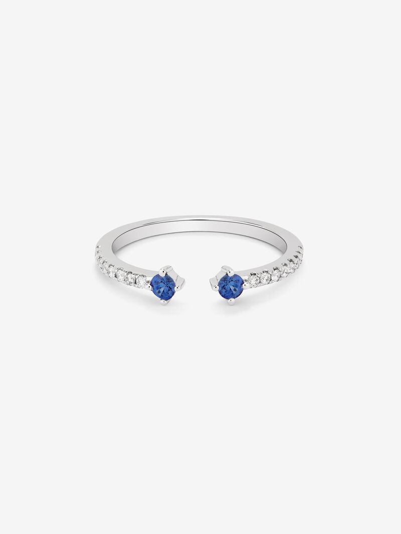Open 18k White Gold Ring with Sapphire and Diamond image number 2