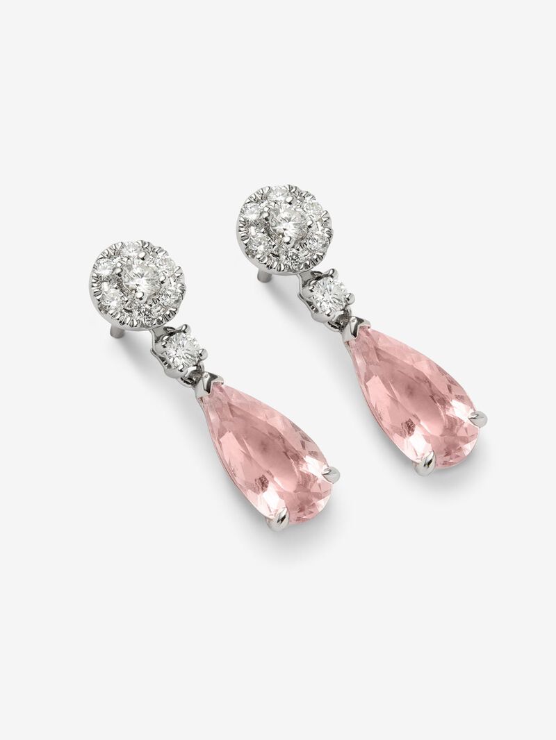 18K white gold earrings with 2 pear-cut morganites with a total of 2.42 cts and 16 brilliant-cut diamonds with a total of 0.37 cts image number 2