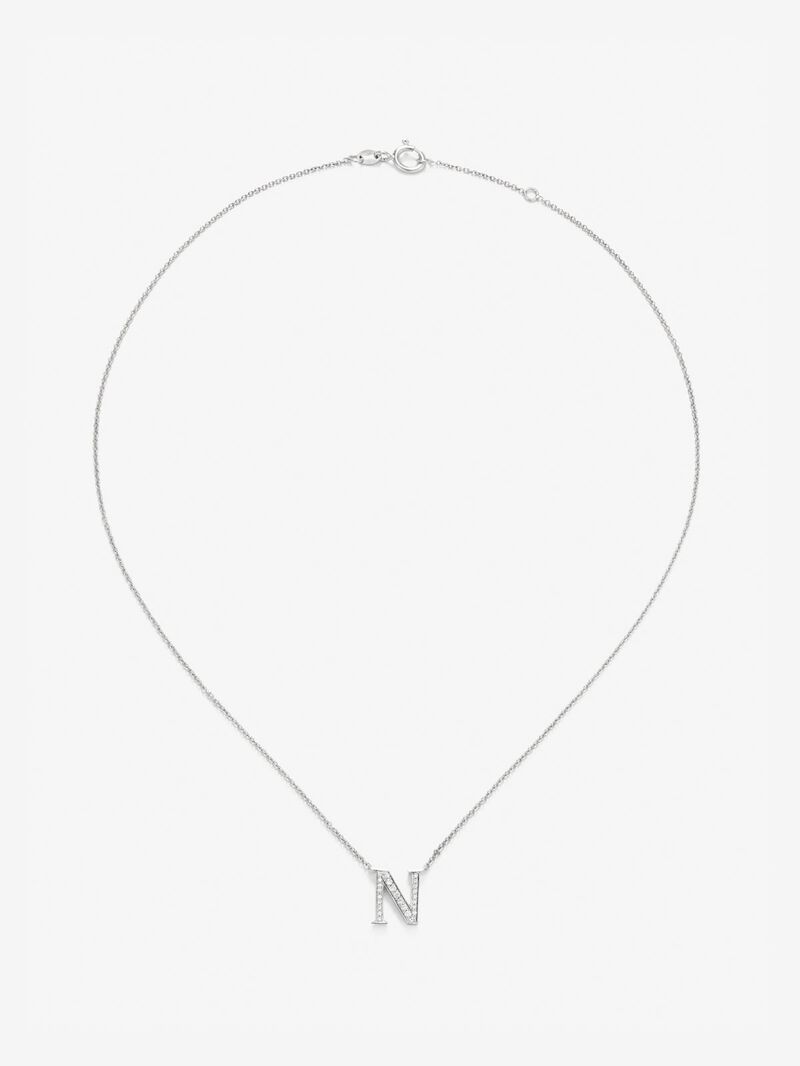 18K white gold pendant with letter N and 25 brilliant-cut diamonds with a total of 0.09 cts image number 0