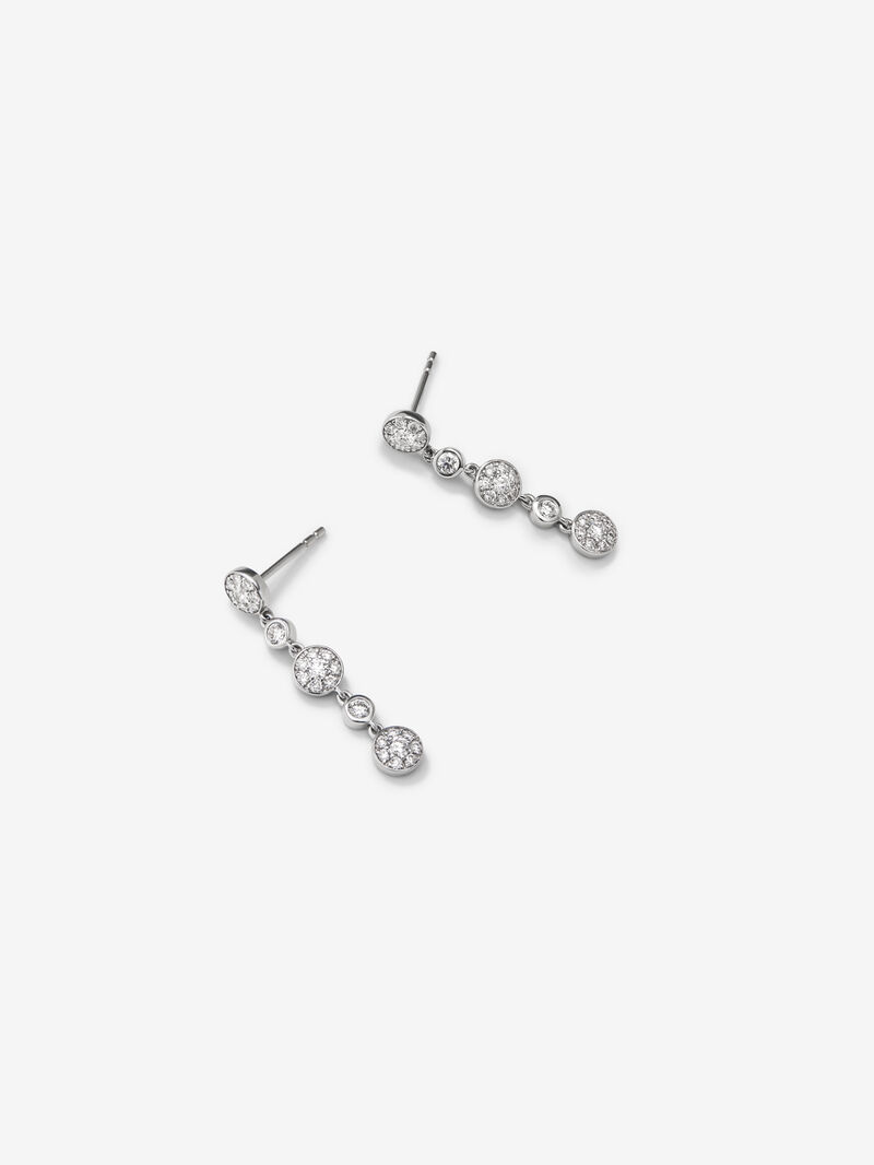 18kt white gold long earrings with diamond-filled circular motifs. image number 2