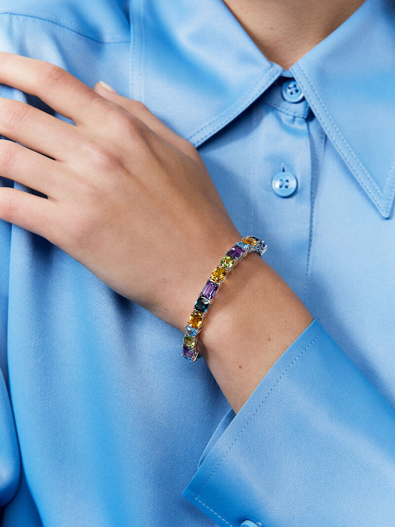 925 Silver rigid bracelet with multicolor gems image number 3