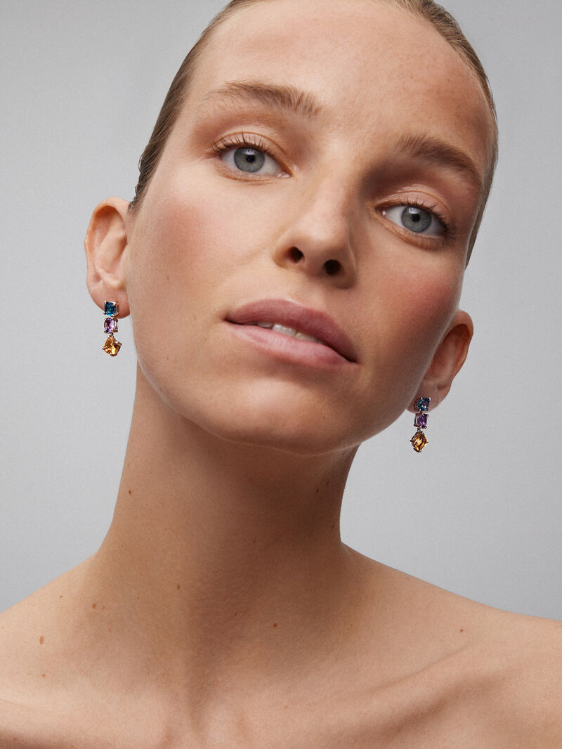 Long 925 silver earrings with topaz, amethyst, and citrine image number 3