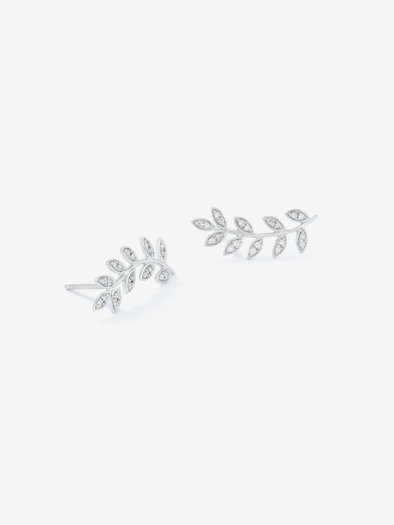 18K White Gold Climber Earrings with Diamond Leaves image number 2