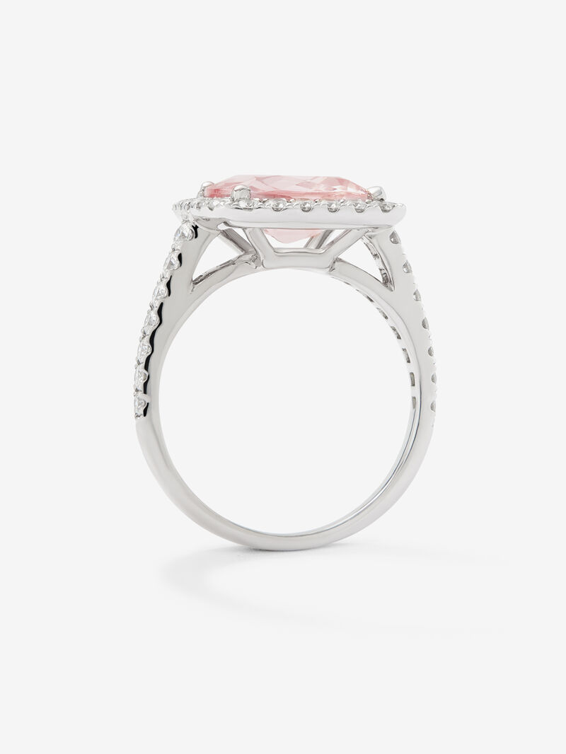18K white gold ring with cushion-cut pink morganite of 3.6 cts and brilliant-cut diamonds of 0.68 cts image number 2