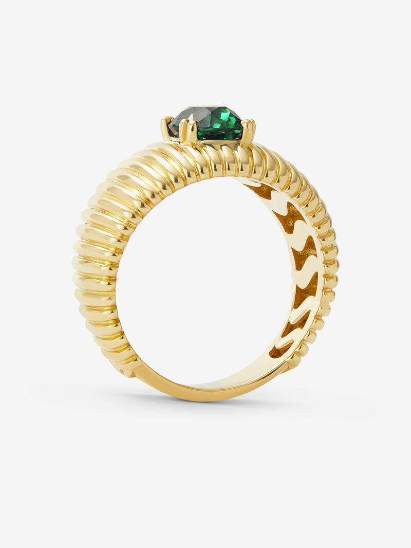 18K Yellow Gold Fluted Ring with Oval Cut Emerald image number 2