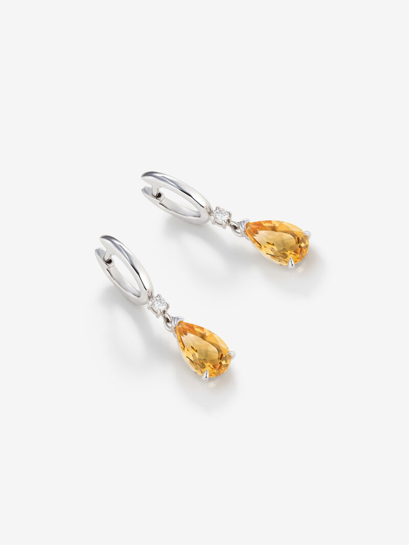 925 Silver hoop earrings with citrine and hanging diamond image number 2