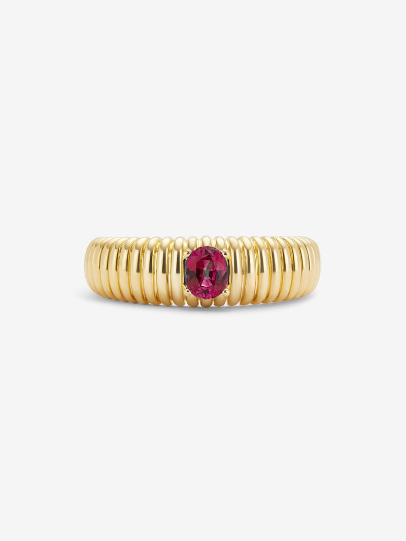 18K Yellow Gold Fluted Ring with Oval Cut Ruby image number 2