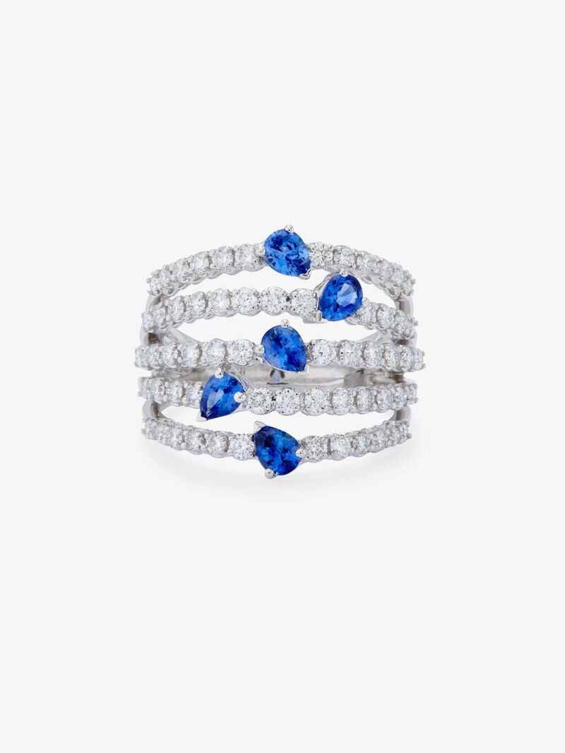 You and me ring in 18K white gold with 5 pear-cut blue sapphires with a total of 1.13 cts and 60 brilliant-cut diamonds with a total of 1 cts image number 3