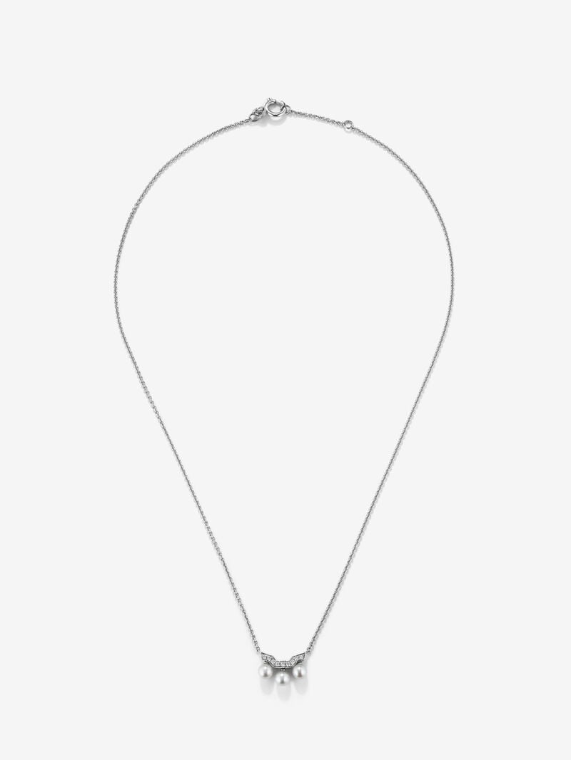 18k white gold pendant chain with three Akoya pearls and diamonds. image number 0