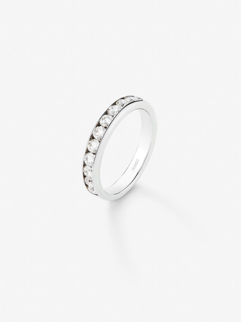Half-eternity engagement ring in 18K white gold with diamonds on band. image number 0