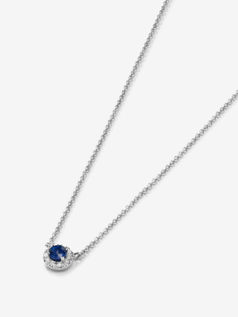 18K white gold pendant with 0.31 ct brilliant-cut blue sapphire and 0.87 ct brilliant-cut diamonds image number 2