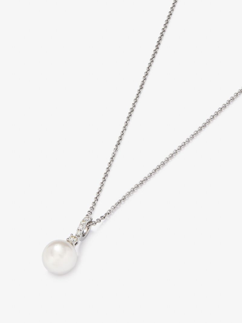 18K white gold pendant with pearl akoya and 0.1 cts diamonds image number 2
