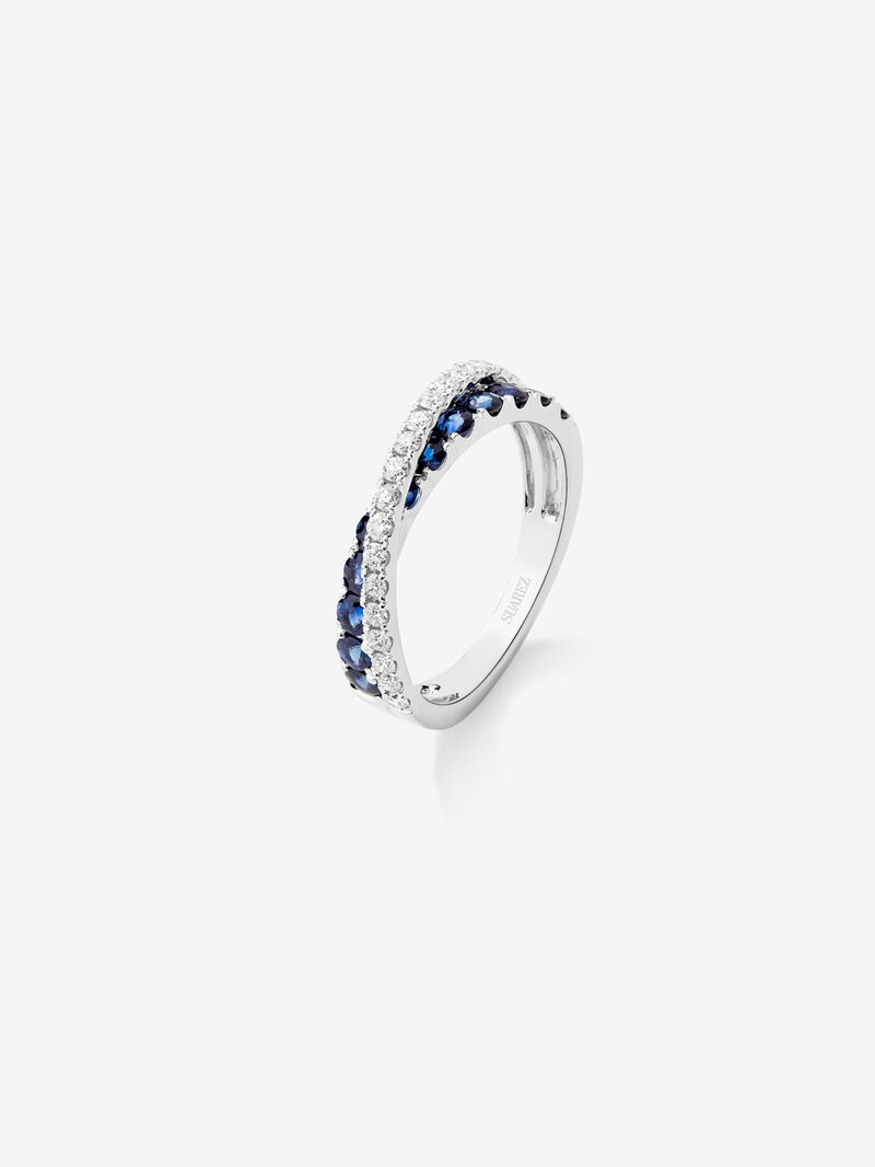 18K white gold crossover ring with sapphire and diamond image number 0