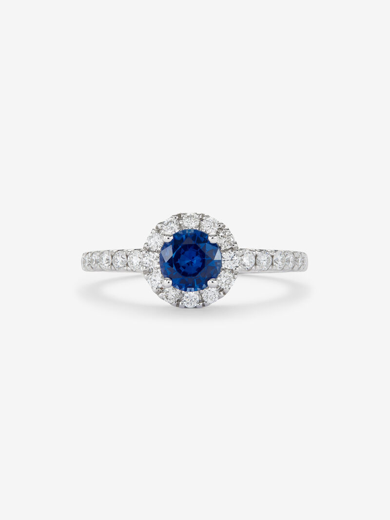 18K white gold ring with brilliant-cut blue sapphire of 0.82 cts and brilliant-cut diamonds with a total of 0.42 cts image number 1