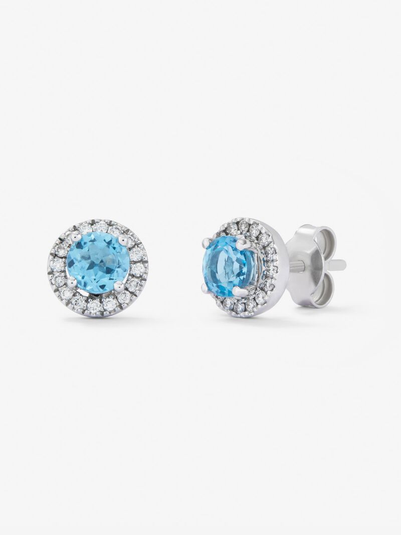 18K white gold earrings with 28 brilliant-cut diamonds with a total of 0.17 cts and 2 Swiss blue topazes with a total of 1.26 cts image number 0