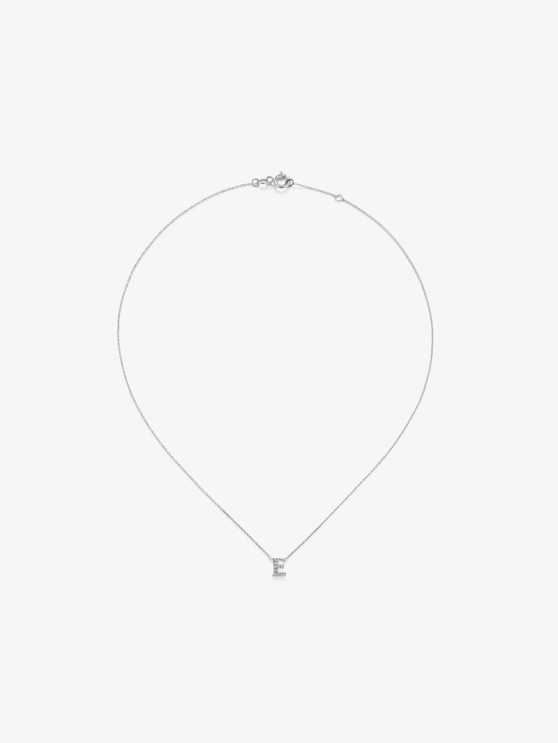 Pendant chain with small initial in 18K white gold and diamonds image number 0