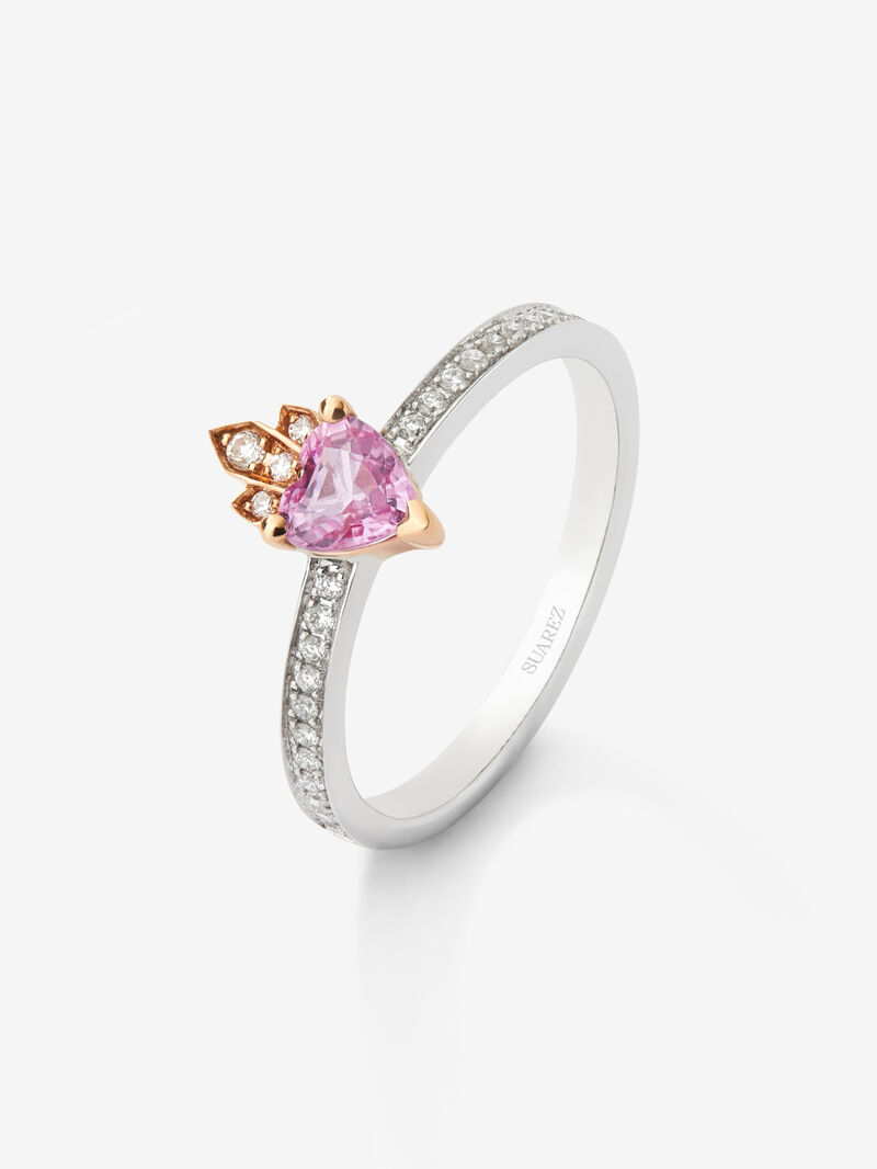 18K white and rose gold ring with heart-cut pink sapphire of 0.4 cts and 26 brilliant-cut diamonds with a total of 0.132 cts image number 0